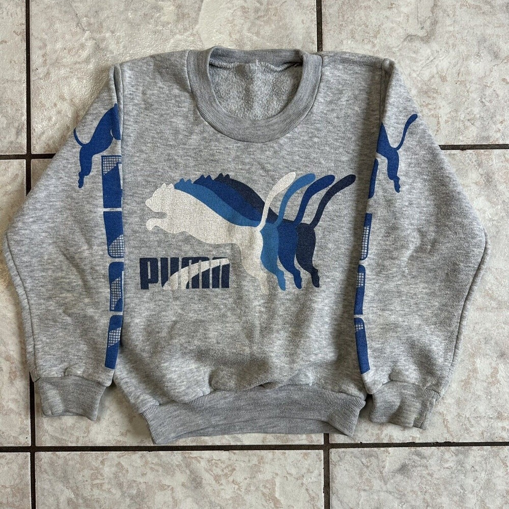 Vintage Puma Logo Kids Sweatshirt Size Small 80s Puma Running